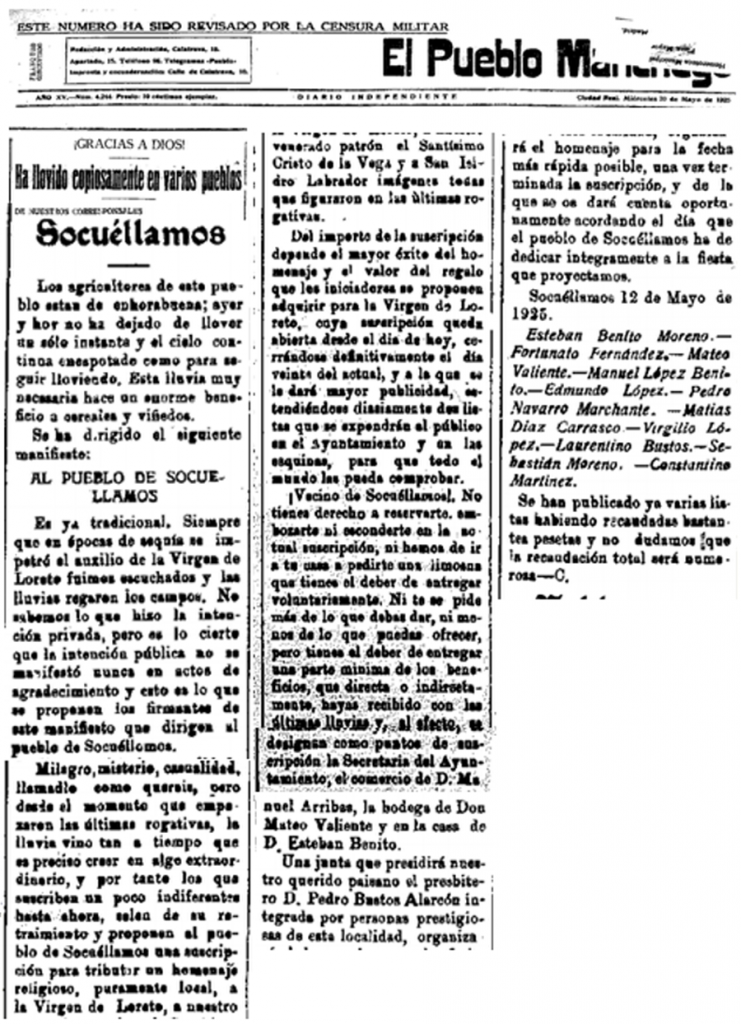 Periódico el Pueblo Manchego 1925